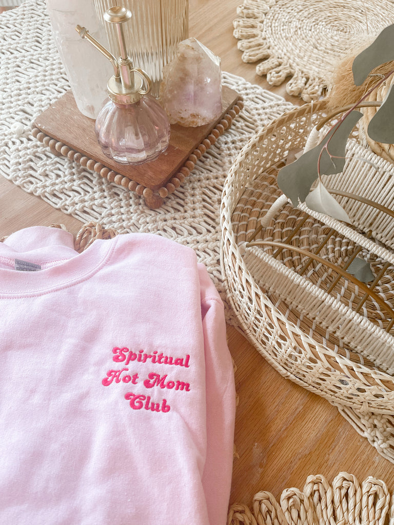 Spiritual Hot Mom Club Crewneck | Pink Font