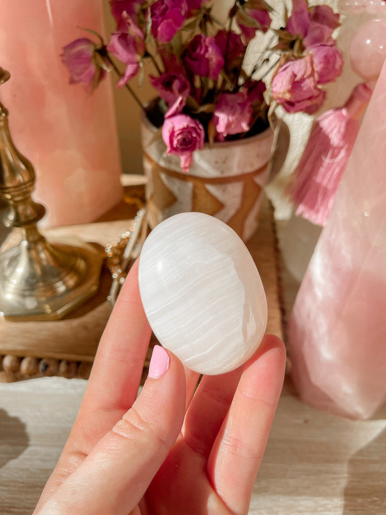 Alignment x Divine Feminine x Self Love | Pink Calcite Palm Stone